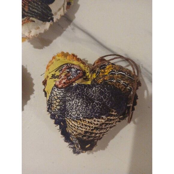 Christmas Ornament  Primitive Handmade Gift Country Cottage Heart- Set of 5 - Picture 3 of 10